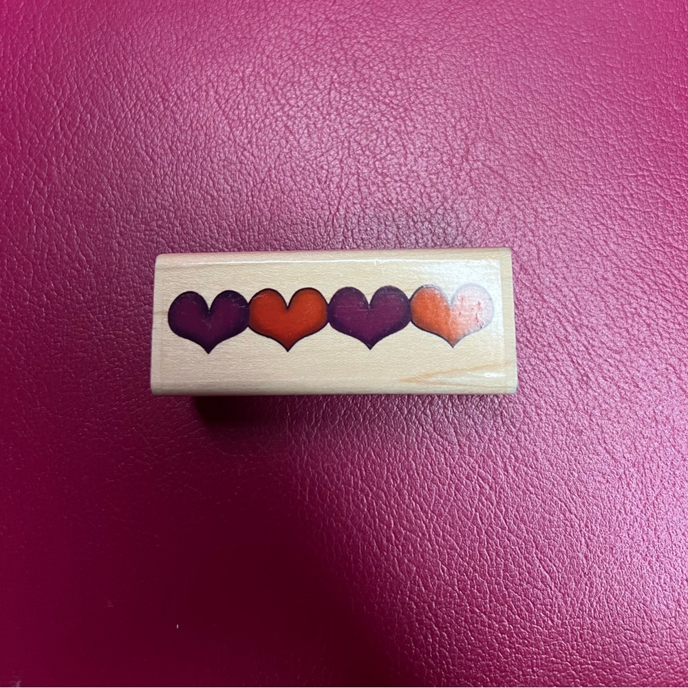 Stampabilities Row Of Hearts Love CR1002 Rubber Stamp Wood